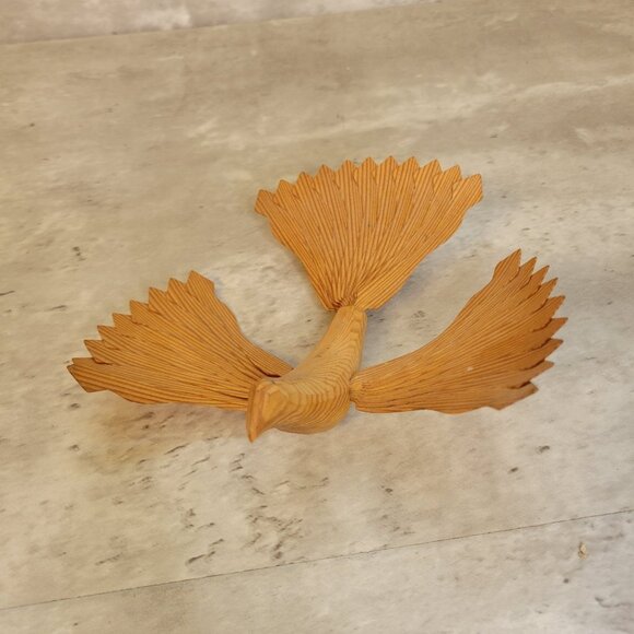 Hand Carved Wood Bird Fan Wings Bird Of Happiness Decor - Picture 1 of 10